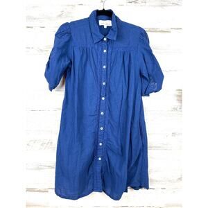Margaux Riviera Womens L Blue Cotton Button Up Mini Dress Boho Cottagecore
